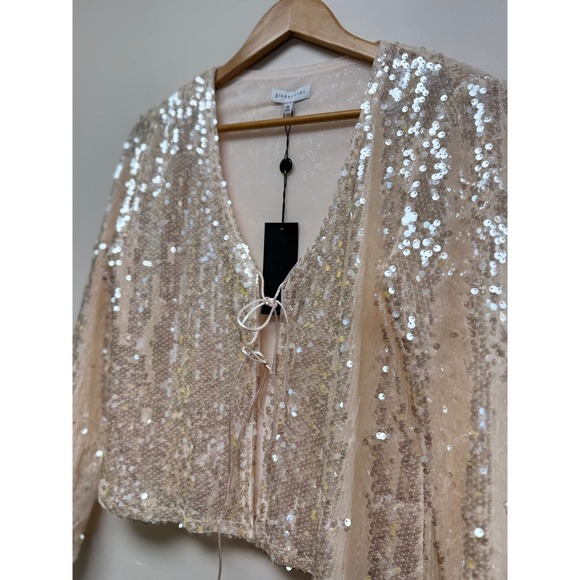 Gianni Bini Kate Sequin Cardigan Sz XS Dove Cream color Ties - Picture 3 of 6